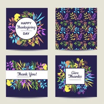 Set of four herbal card template for thanksgiving day Stock Illustration