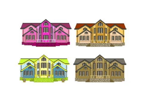 Set of four houses with color changes Stock Illustration