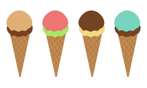 Set of four ice cream cones with different flavors. Stock Illustration