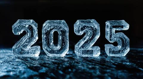 A set of four ice cubes with the number two thousand twenty-five written on them Stock Illustration
