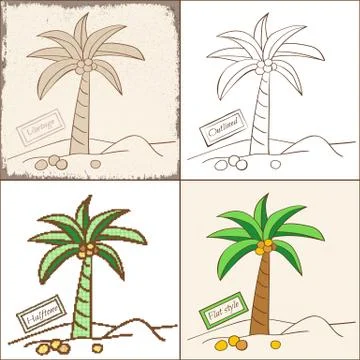 Set of Four Isolated Palm Trees Stock Illustration