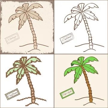Set of Four Isolated Palm Trees Stock Illustration