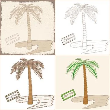 Set of Four Isolated Palm Trees Stock Illustration
