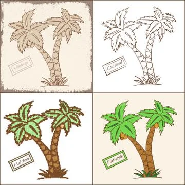 Set of Four Isolated Palm Trees Stock Illustration
