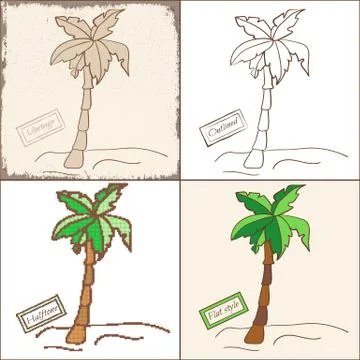 Set of Four Isolated Palm Trees Stock Illustration