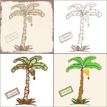 Set of Four Isolated Palm Trees Stock Illustration