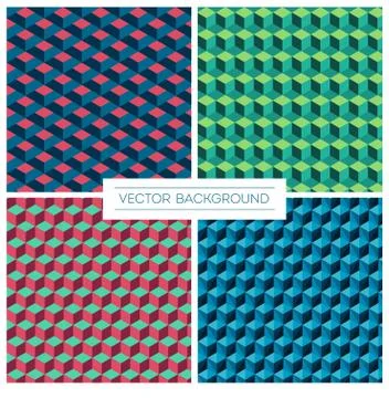 Set of four isometric cube pattern backgrounds Stock Illustration