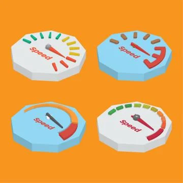 Set of four isometric speedometer scale Illustration