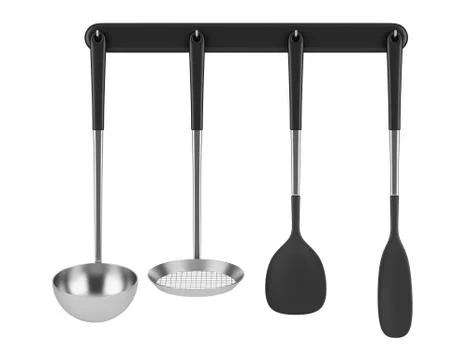 Set of four kitchen utensils isolated on white background Illustrazione stock