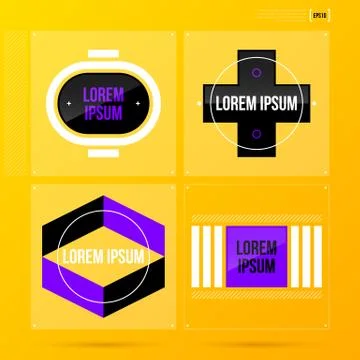 Set of four labels/badges on bright yellow background in modern corporate sty Stock Illustration