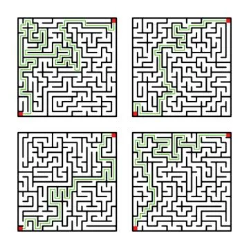 Set of four labyrinth shape design element Stock Illustration