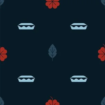 Set Four leaf clover, Leaf and Homemade pie on seamless pattern. Vector Illustrazione stock