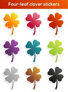 Set of four-leaf clover stickers Stock Illustration