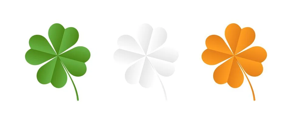 Set of four leaf clovers in Irish flag colors. Green, white and orange clovers Stock Illustration