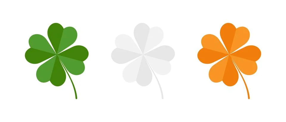 Set of four leaf clovers in Irish flag colors Stock Illustration