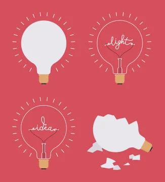 Set of four light bulbs against crimson background Stock Illustration