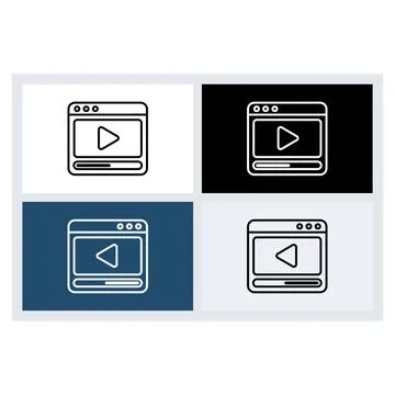 Set of four linear browser window icons with video play buttons Stock Illustration