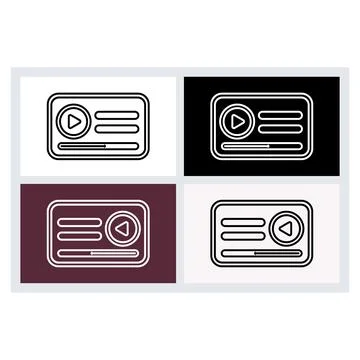 Set of four linear video player interface icons with play buttons and progr.. Stock Illustration