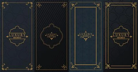 Set of four luxury golden frames with victorian style in black background Illustrazione stock