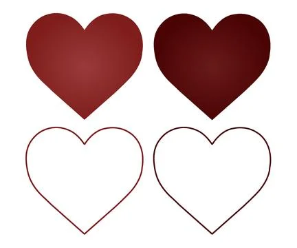 Set Of Four Maroon Heart Shapes On White Background Stock Illustration