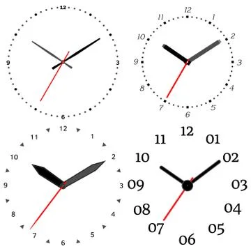 A set of four mechanical clocks Stock Illustration