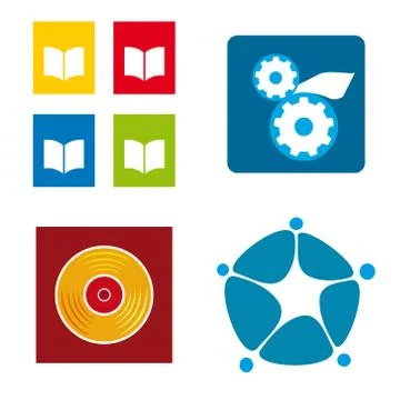 Set of four media logos in flat style. Stock Illustration