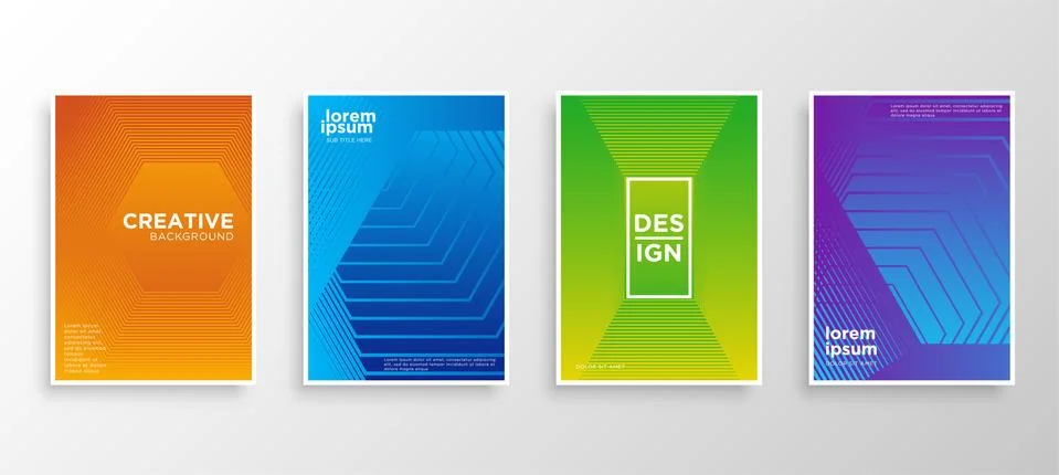 Set of four Minimal covers design. Colorful halftone gradients.modern backgro Illustrazione stock