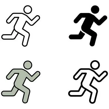 Set of Four Minimalist Running Human Silhouette Icons on White Background Illustration