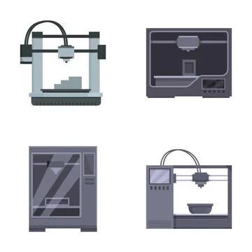 Set of four modern 3d printers in flat design イラスト素材