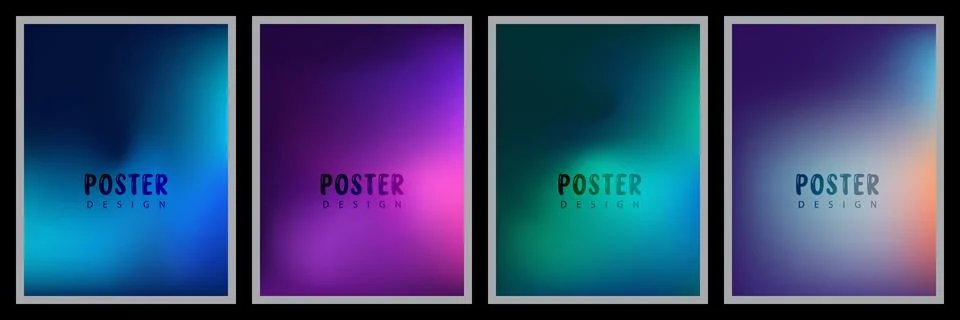 Set of four modern abstract posters with vibrant gradient backgrounds Stock Illustration