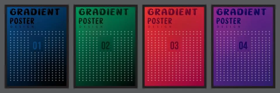 Set of four modern gradient posters with dot pattern backgrounds Stock Illustration