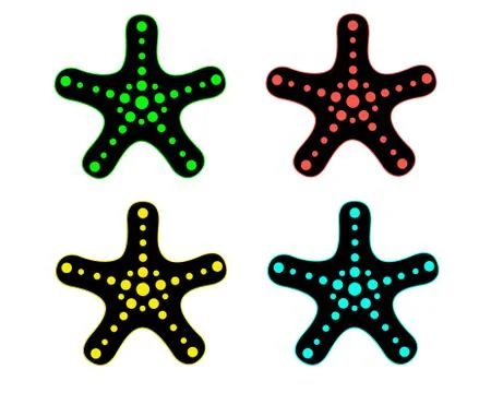 Set of four multi-colored starfish - vector clip art. Vector illustration Stock Illustration