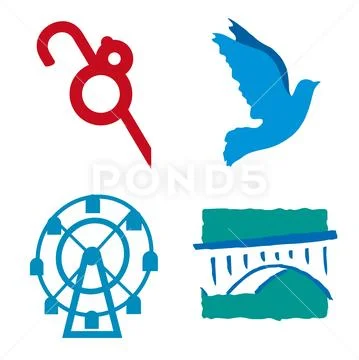 Set of four nature icons in flat style. Stock Illustration