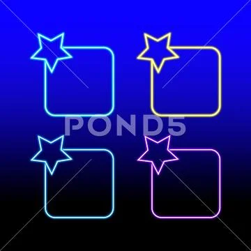 Set of Four Neon Glowing Rounded Square PSD Template