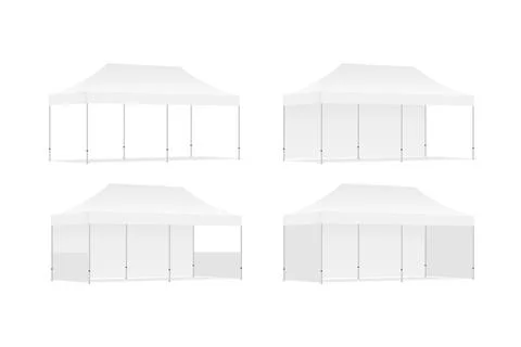 Set of four outdoor promotional rectangular tents with side views Stock Illustration