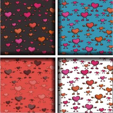 Set of four patterns with hearts. vector illustration. Hand drawing. Stockillustratie