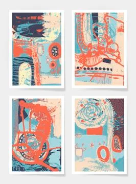 Set of four pieces blank A4 sheet contemporary abstract painting Stock Illustration