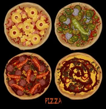 Set of four pizzas Stock Illustration