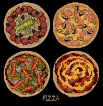 Set of four pizzas Stock Illustration