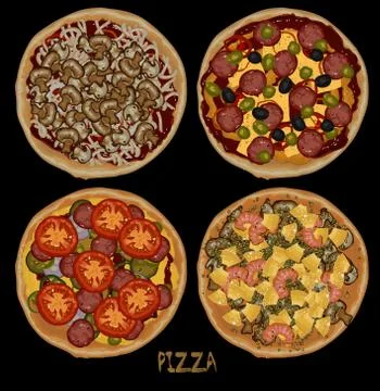 Set of four pizzas Stock Illustration