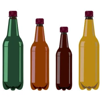 Set of four plastic bottles with brown covers Stock Illustration