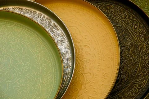 Set of four pressed meyal serving platters Stock Photos