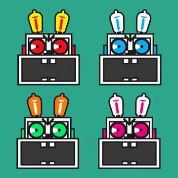 A Set Of Four Rabbit Robot Head Color Variants Sticker Stock Illustration