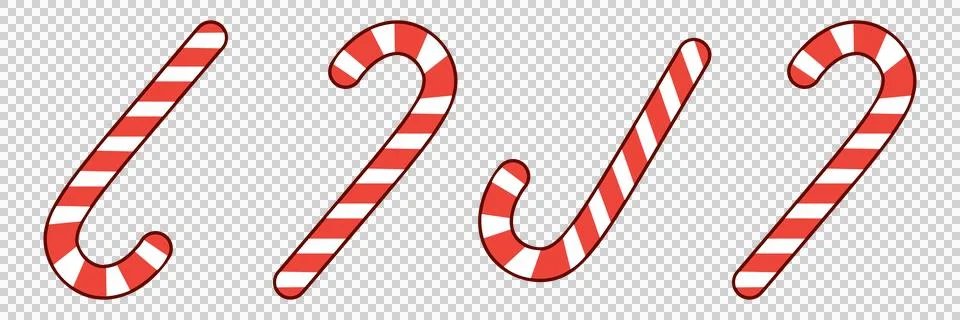 Set of four red and white striped candy canes isolated on a white background Illustrazione stock