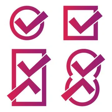 Set of four red-violet tick icons on white background Stock Illustration