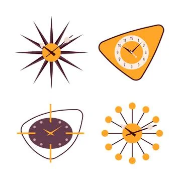 Set of four retro wall clocks Stock Illustration