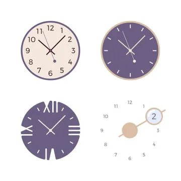 Set of four retro wall clocks Stock Illustration