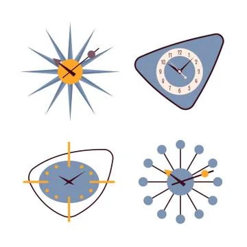 Set of four retro wall clocks Stock Illustration
