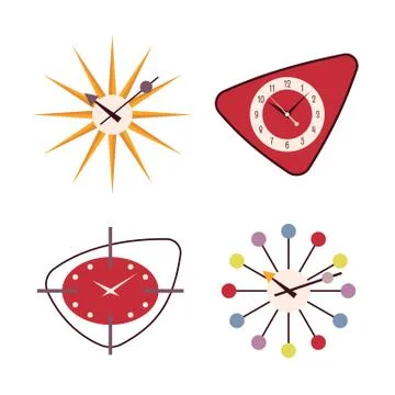Set of four retro wall clocks Stock Illustration