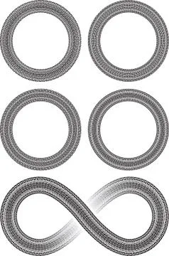 Set of four round vector frames in tire traces style and tire style infinity  Stock Illustration